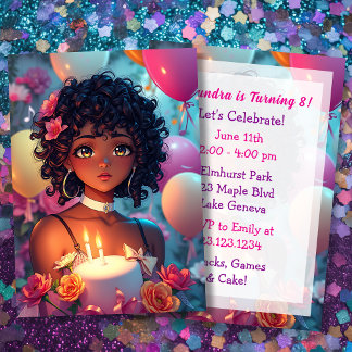 Anime Themed Birthday Girl Personalisiert Einladung