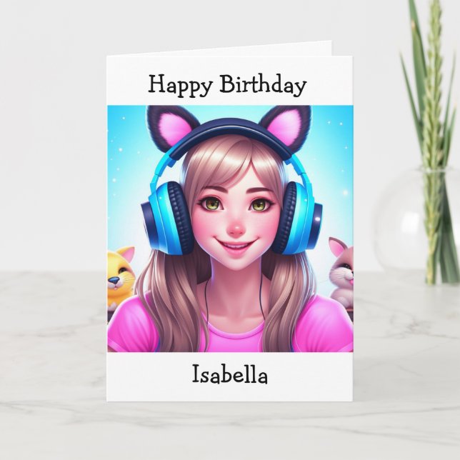 Anime Themed Girls Geburtstag | Farbseite Karte (Vorderseite)