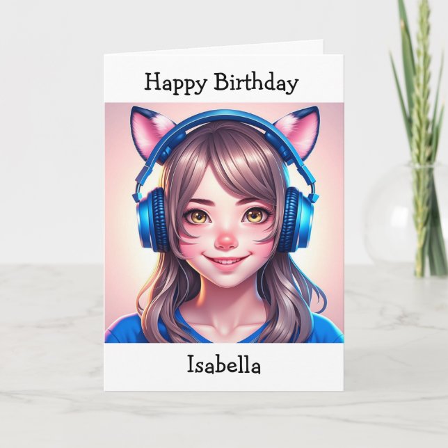 Anime Themed Girls Geburtstag | Farbseite Karte (Vorderseite)
