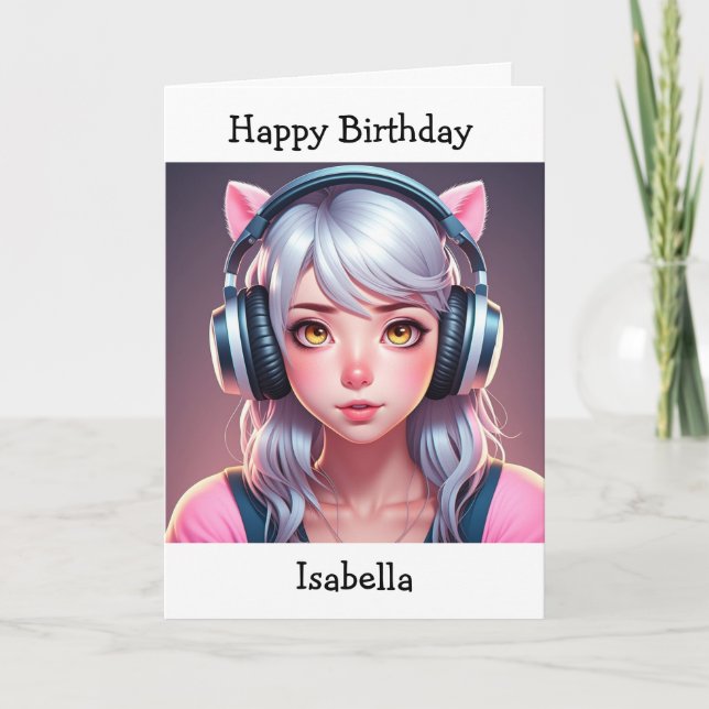 Anime Themed Girls Geburtstag | Farbseite Karte (Vorderseite)
