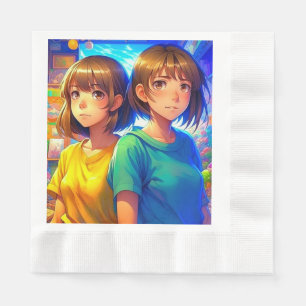 Anime Themed Twin Girls Geburtstagsparty Serviette
