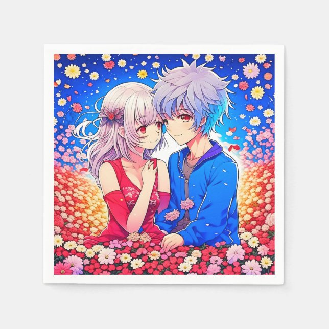 Anime Themed Valentinstag Party Serviette (Vorderseite)