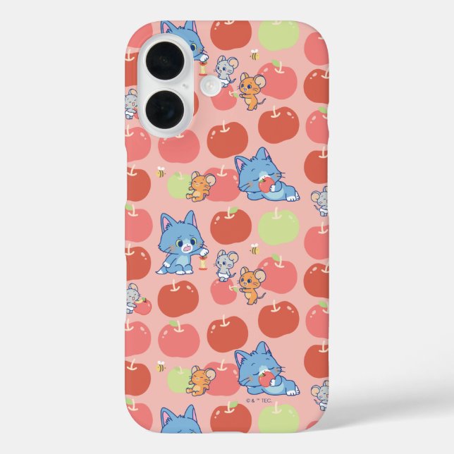 Anime Tom, Jerry und Tuffy Apple Pattern iPhone 16 Hülle (Rückseite)