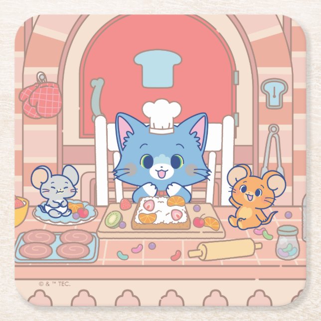 Anime Tom, Jerry und Tuffy Bakery Rechteckiger Pappuntersetzer (Vorderseite)