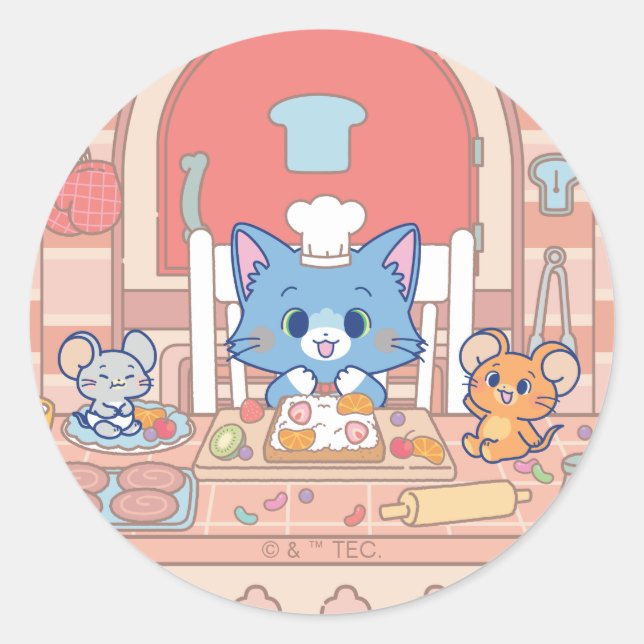 Anime Tom, Jerry und Tuffy Bakery Runder Aufkleber (Vorderseite)