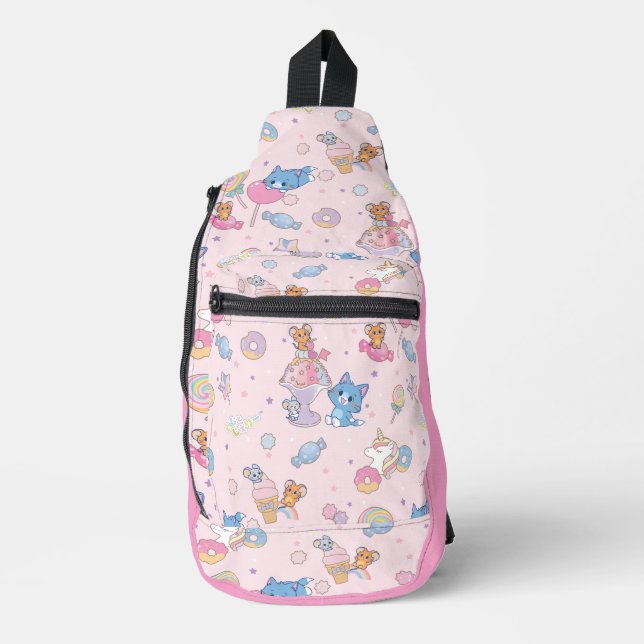 Anime Tom, Jerry und Tuffy Candyland Pattern Crossbody Bag (Vorderseite)
