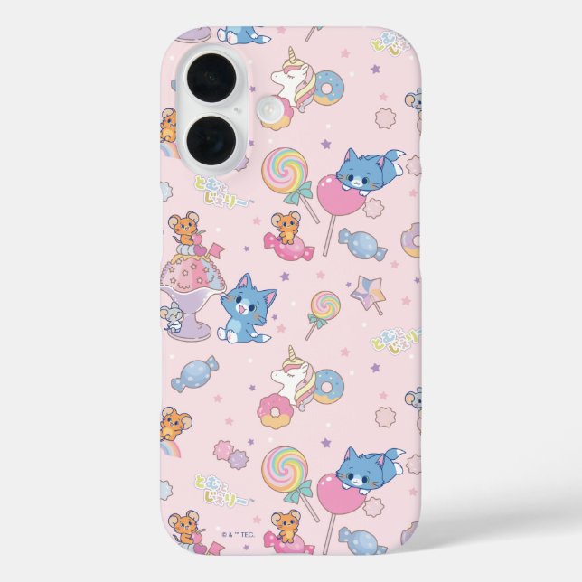 Anime Tom, Jerry und Tuffy Candyland Pattern iPhone 16 Hülle (Rückseite)