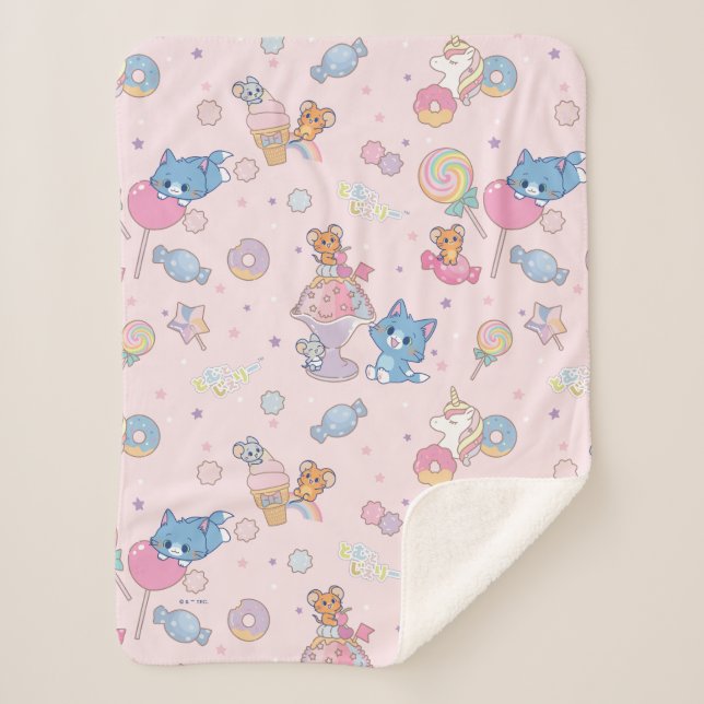 Anime Tom, Jerry und Tuffy Candyland Pattern Sherpadecke (Vorderseite)