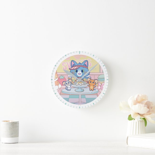 Anime Tom, Jerry und Tuffy Dessert Parlor Runde Wanduhr (Zuhause)