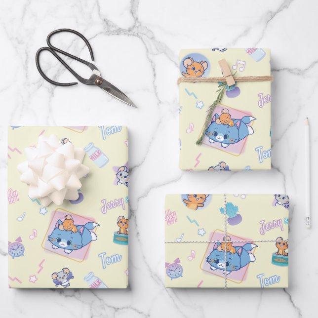 Anime Tom, Jerry und Tuffy Playtime Pattern Geschenkpapier Set (Vorderseite)
