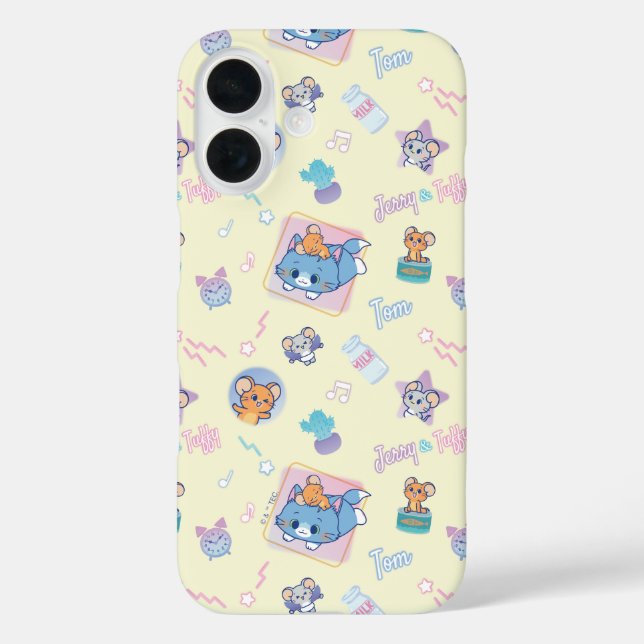 Anime Tom, Jerry und Tuffy Playtime Pattern iPhone 16 Hülle (Rückseite)