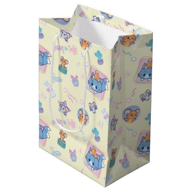 Anime Tom, Jerry und Tuffy Playtime Pattern Mittlere Geschenktüte (Vorderseite Schrägansicht)