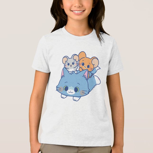 Anime Tom, Jerry und Tuffy Tri-Blend Shirt (Vorderseite)