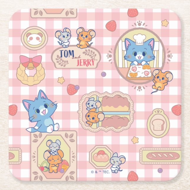 Anime Tom und Jerry Bakery Pattern Rechteckiger Pappuntersetzer (Vorderseite)