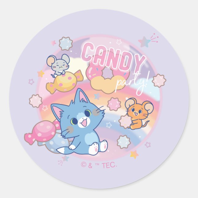 Anime Tom und Jerry Candy Party Runder Aufkleber (Vorderseite)