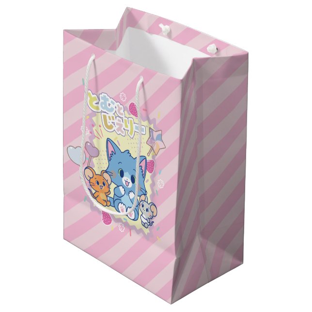 Anime Tom und Jerry Strawberry Fun Mittlere Geschenktüte (Vorderseite Schrägansicht)