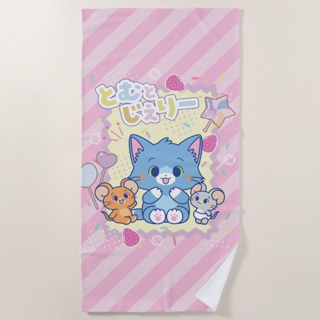 Anime Tom und Jerry Strawberry Fun Strandtuch (Vorderseite)