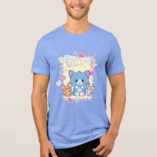 Anime Tom und Jerry Strawberry Fun Tri-Blend Shirt (Vorderseite)