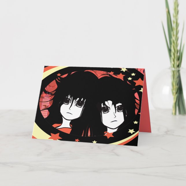 Anime Twins Feiertagskarte (Vorderseite)