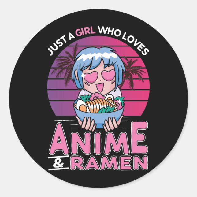 Anime und Ramen Girl Otaku Retro Japanisch Manga Runder Aufkleber (Vorderseite)