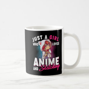 Anime und Sketching nur ein Mädchen, das mich von Kaffeetasse