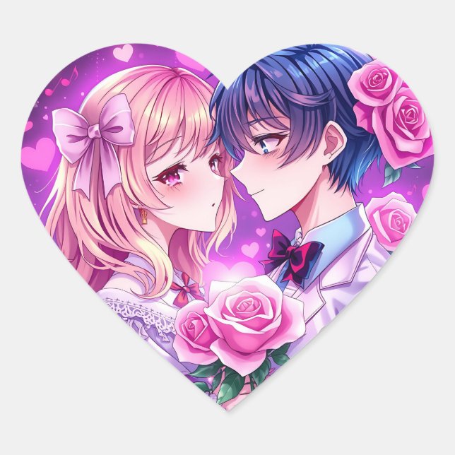 Anime Valentine's Day Boy und Girl Romantic Large Herz-Aufkleber (Vorderseite)