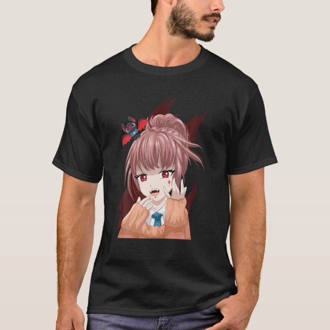 Anime Vampire Girl - Niedlich Bat - Japanische Äst T-Shirt (Vorderseite)