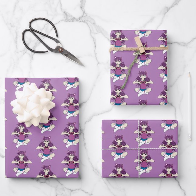 Anime Video Gamer Girl Geschenkpapier Set (Vorderseite)