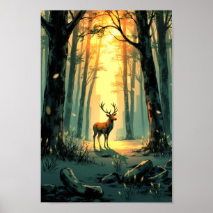 Anime-Wald-Hirsch-Geist-Wandkunst Poster