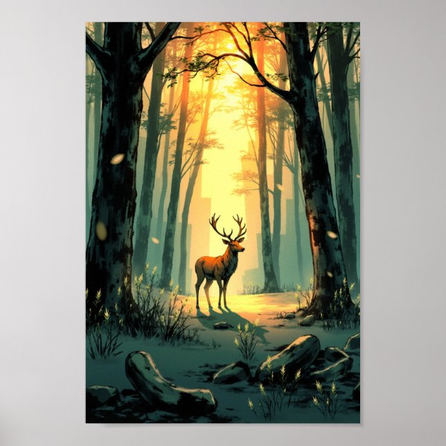 Anime-Wald-Hirsch-Geist-Wandkunst Poster (Vorne)