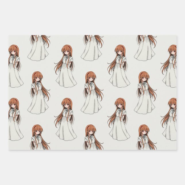 Anime Weeb Girl Manga-Muster Geschenkpapier Set (Vorderseite)