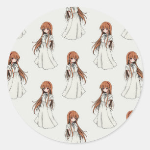 Anime Weeb Girl Manga-Muster Runder Aufkleber