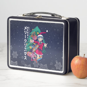 Anime-Weihnachtspullover - Glückliches Mädchen mit Metall Brotdose