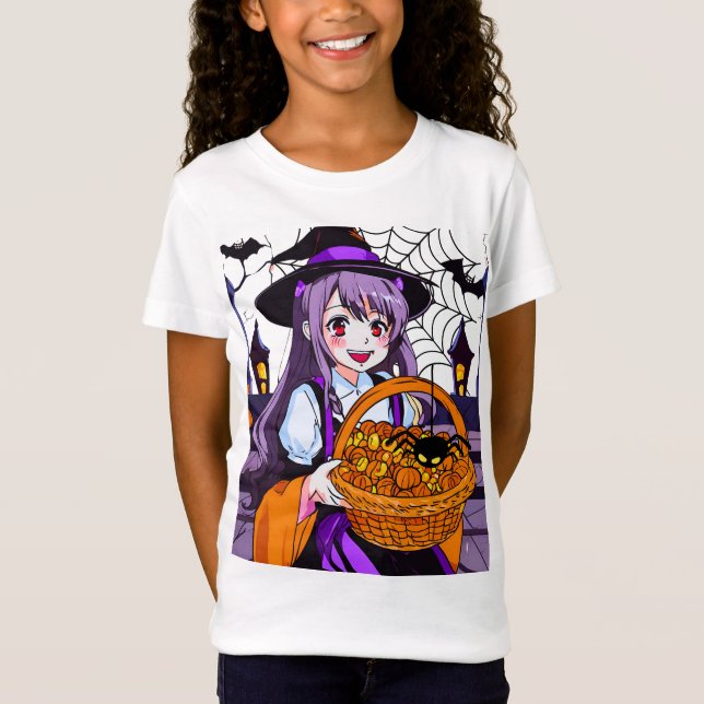 Anime Witch mit einem Körbchen von Pumpkins T-Shirt (Vorderseite)