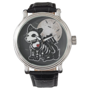 Anime Wolf Emo Goth Edgy Skeleton Halloween Dog Armbanduhr
