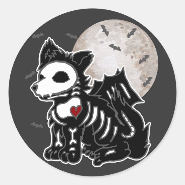 Anime Wolf Emo Goth Edgy Skeleton Halloween Dog Runder Aufkleber (Vorderseite)
