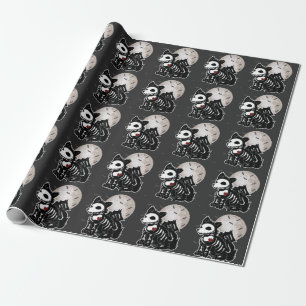 Anime-Wolf-Emo-Goth-Kantiger-Skelett-Halloween-Hun Geschenkpapier