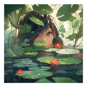 Anime Woman am See Fotodruck