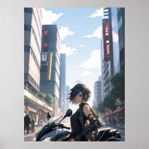 Anime woman Bikes Stadtzentrum - Ultra groß