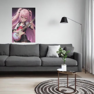 Anime young cool lady spielt Gitarre | Art der AI Poster