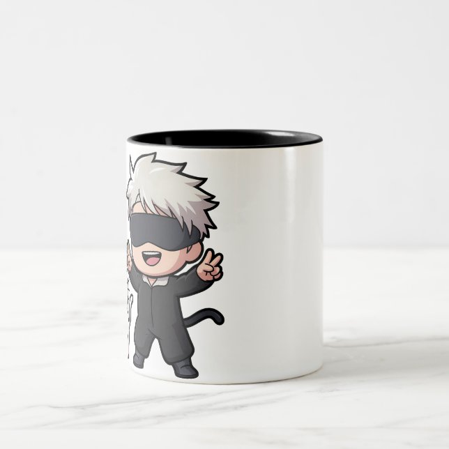 Anime-Zeichen und Blushing-Katze Zweifarbige Tasse (Mittel)
