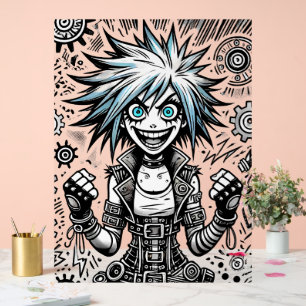 Animes Comic fröhliche Kunst Original blu_eyes bla Acrylschild