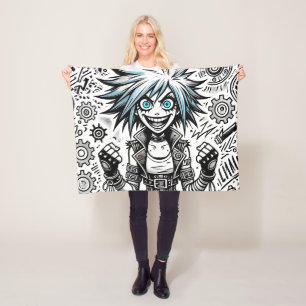 Animes Comic fröhliche Kunst Original blu_eyes bla Fleecedecke