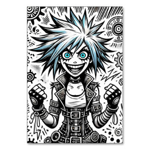 Animes Comic fröhliche Kunst Original blu_eyes bla Tischnummer