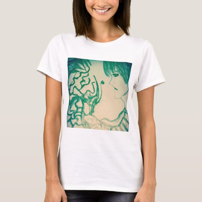Animes Manga-grünes Monster mit traurigem Typ T-Shirt (Vorderseite)