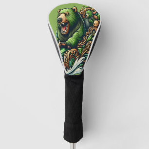 Animierte Bären fahren in einem grünen Auto Golf Headcover