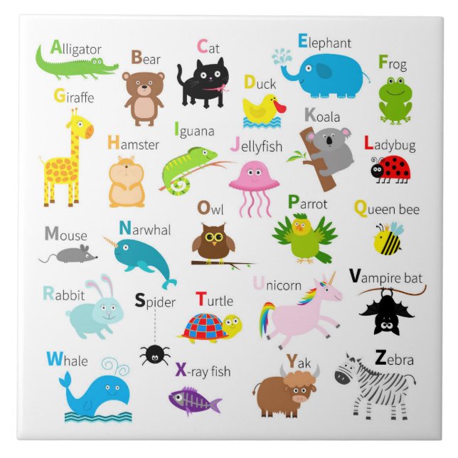 Animierte Tiere Alpabet Fliese (Vorderseite)