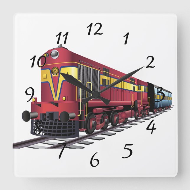 Animierter Dieselzug Quadratische Wanduhr (Vorderseite)