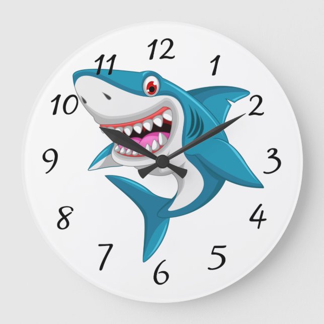 Animierter Hai Große runde Uhr (Vorderseite)
