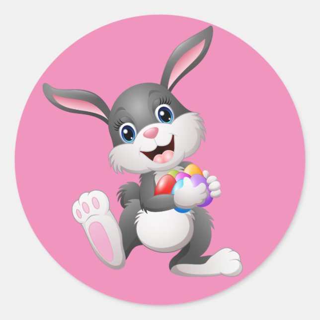 Animierter Happy Oaster Bunny Classic Round Sticke Runder Aufkleber (Vorderseite)